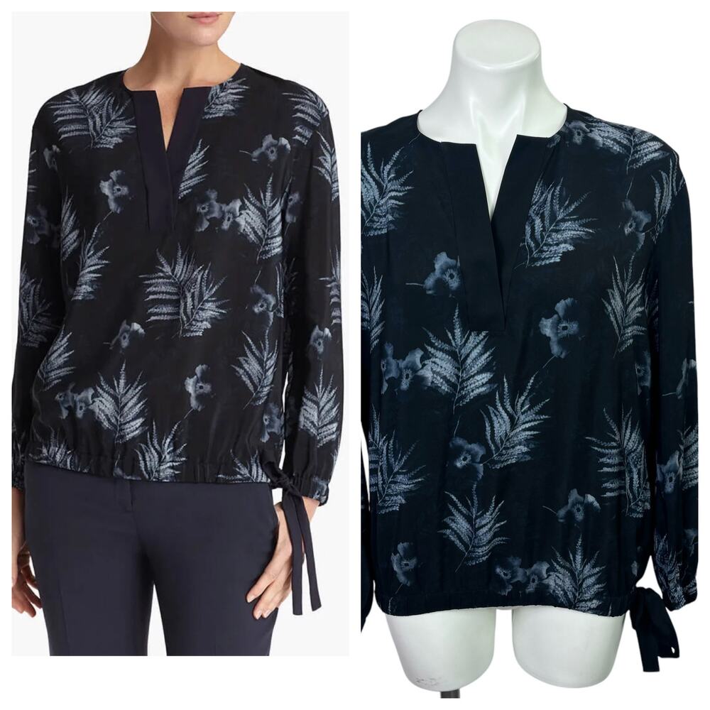 Lafayette 148 New York Painted Floral Print Long Sleeve Blouse